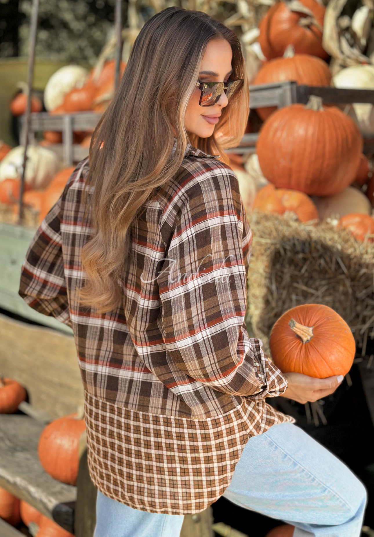 Asymmetrisches Baumwollhemd mit kariertem Muster Soft Willow Schokoladenbraun