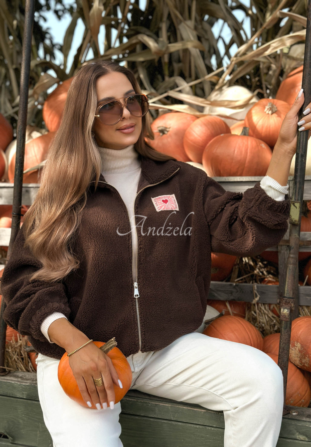 Sherpa-Sweatshirt mit Stehkragen Fallen Rose Schokoladenbraun