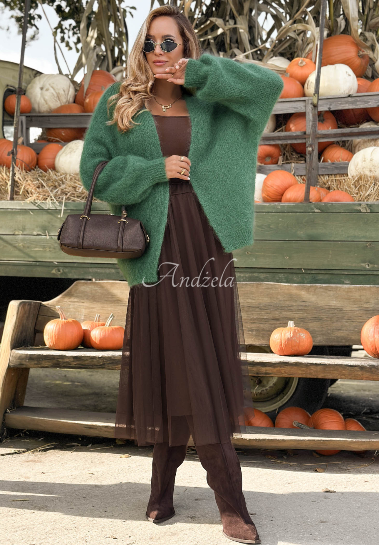 Oversize-Strickjacke aus Mohair vorne offen Cozy Latte salbeigrün