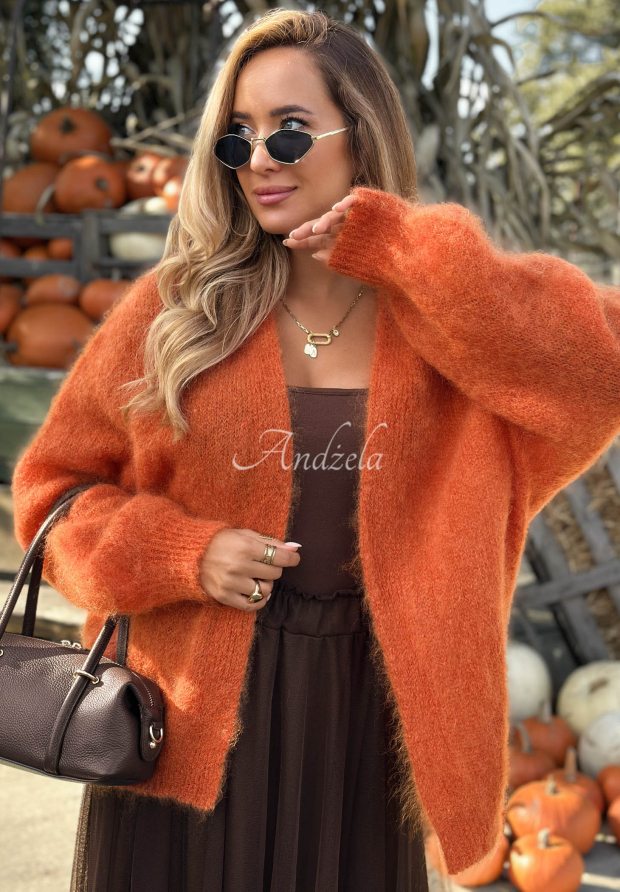 Oversize-Strickjacke aus Mohair vorne offen Cozy Latte Braun