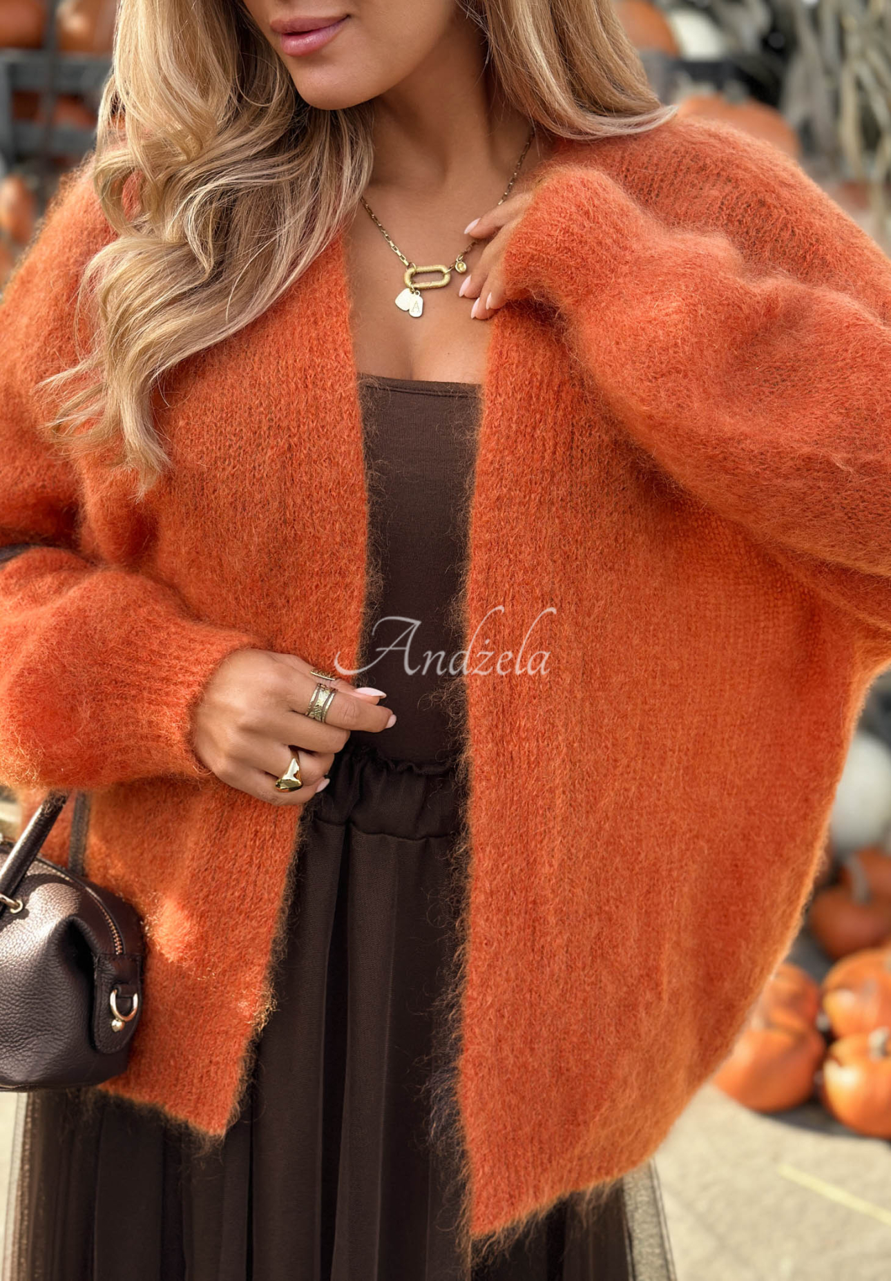 Oversize-Strickjacke aus Mohair vorne offen Cozy Latte Braun