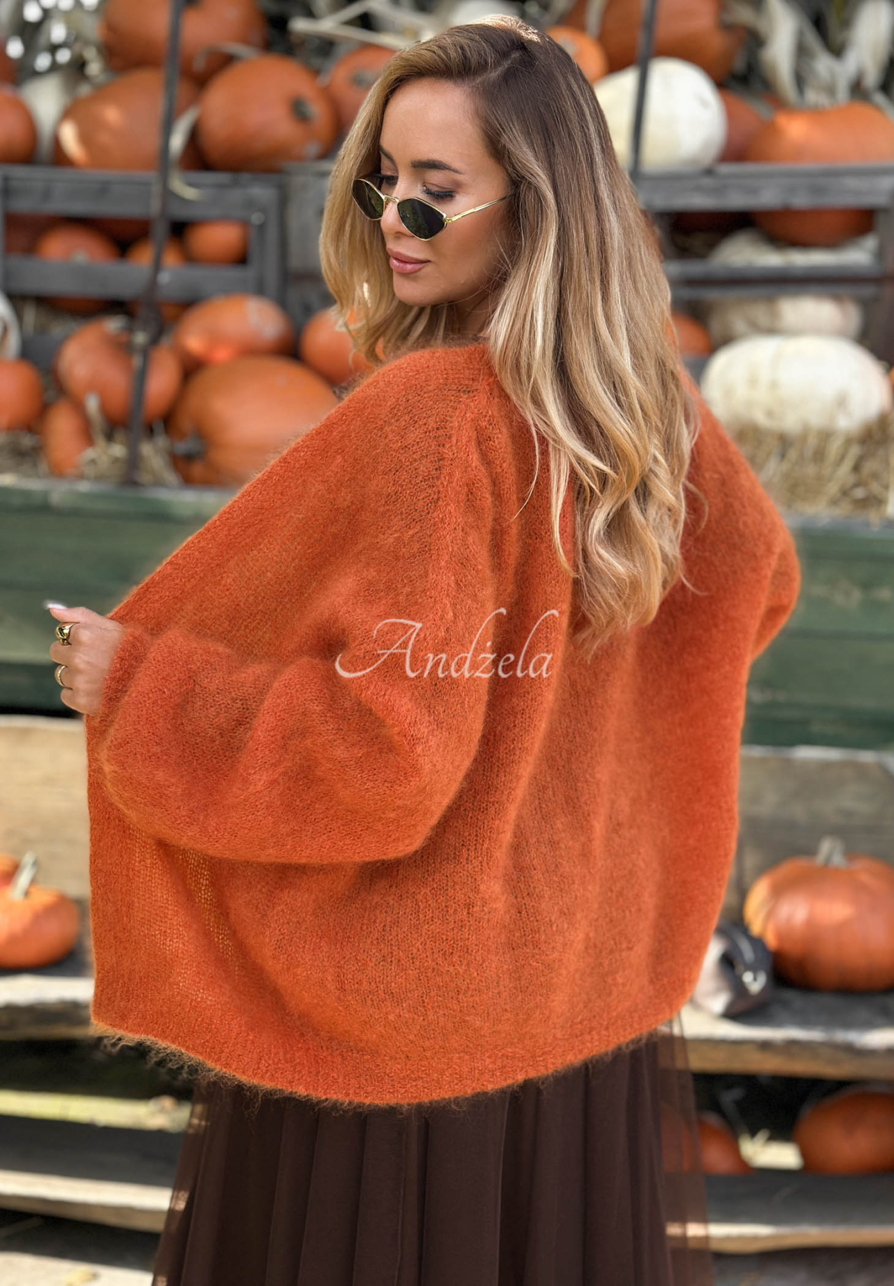 Oversize-Strickjacke aus Mohair vorne offen Cozy Latte Braun