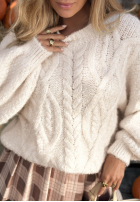 Ozdobnie pleciony Pullover Sour Cream hellbeige