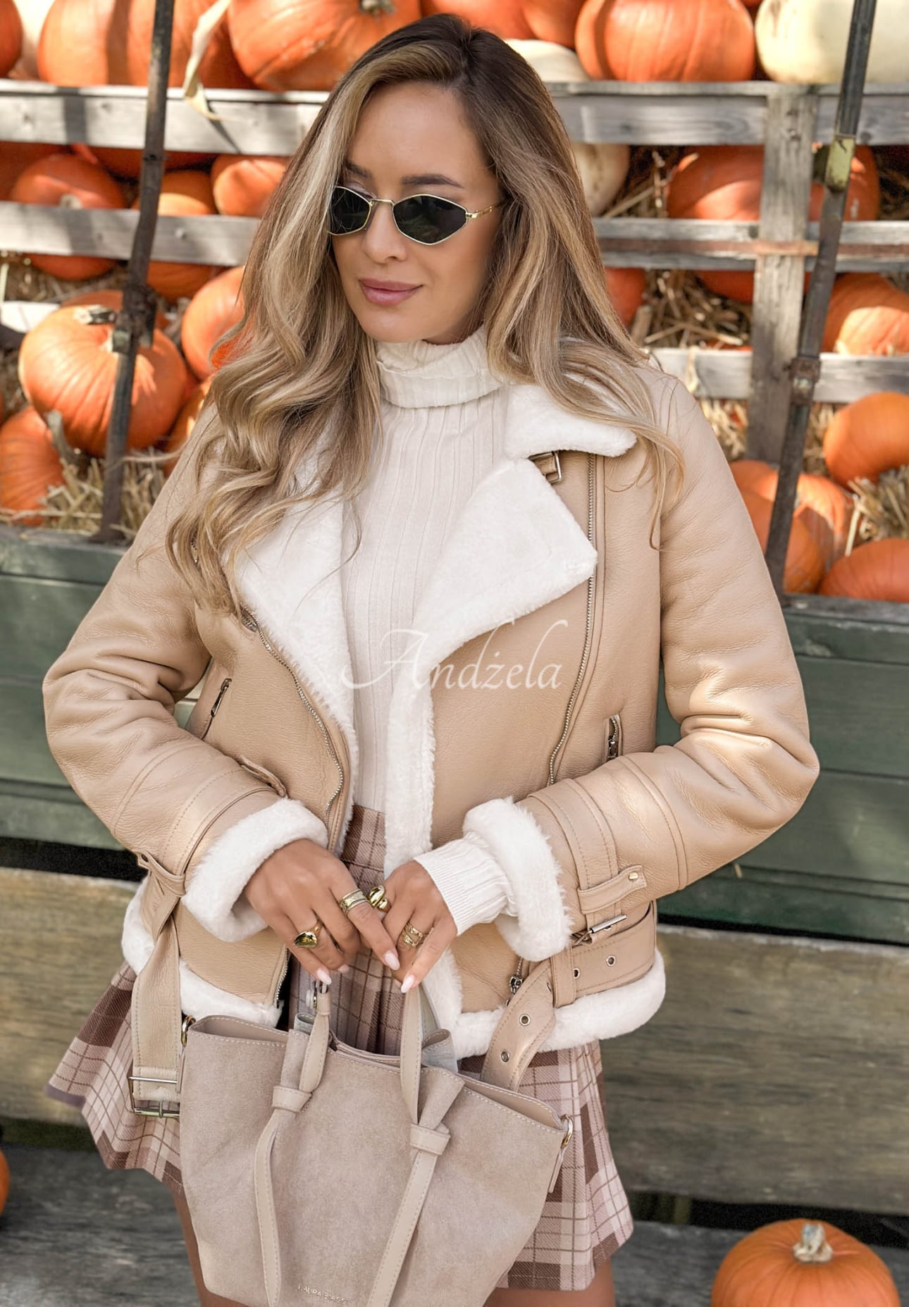 Bikerjacke mit Fellimitat Avira Camel