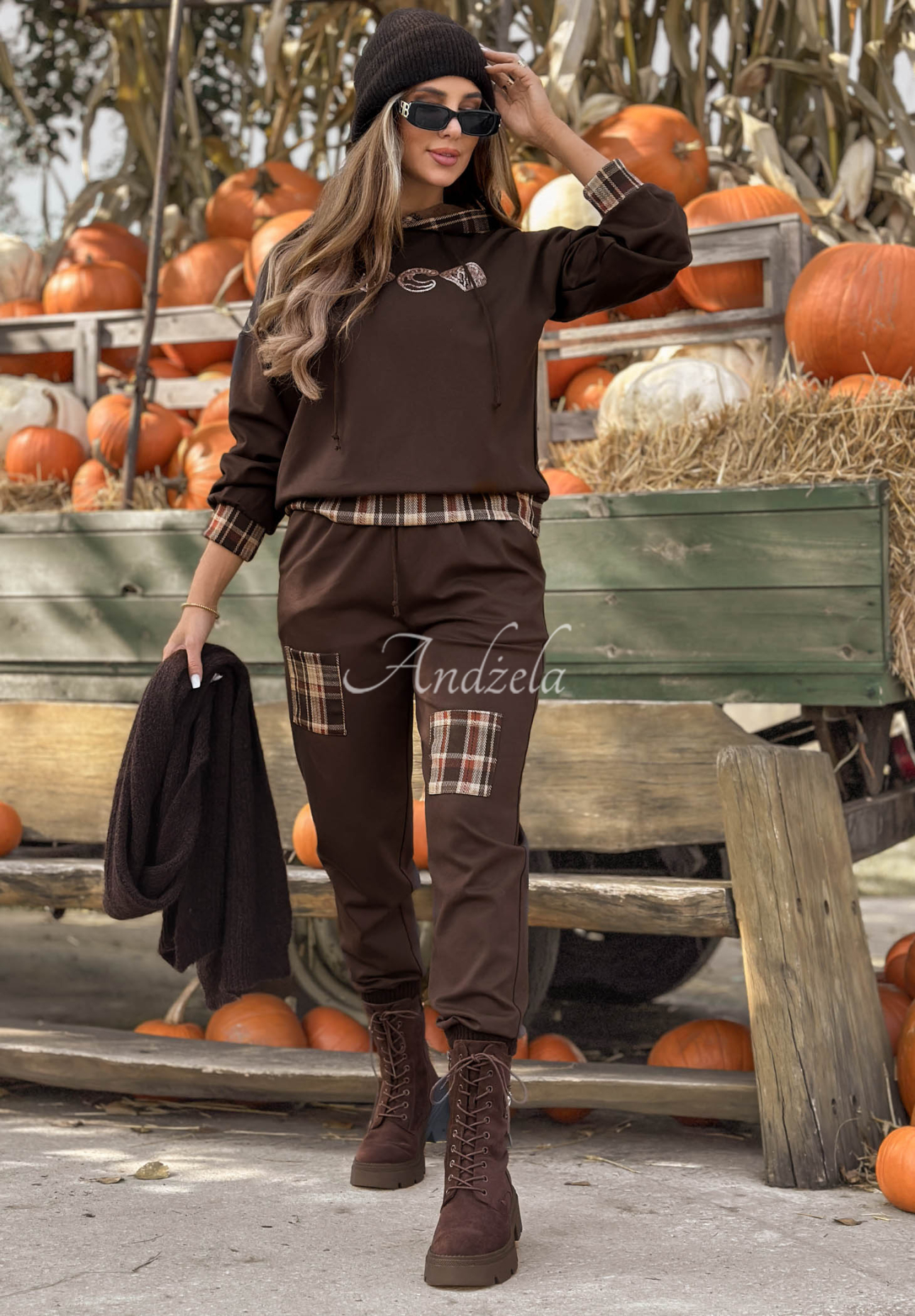 Kapuzen-Sweatshirt aus Viskose mit kariertem Muster Coco Love Schokoladenbraun