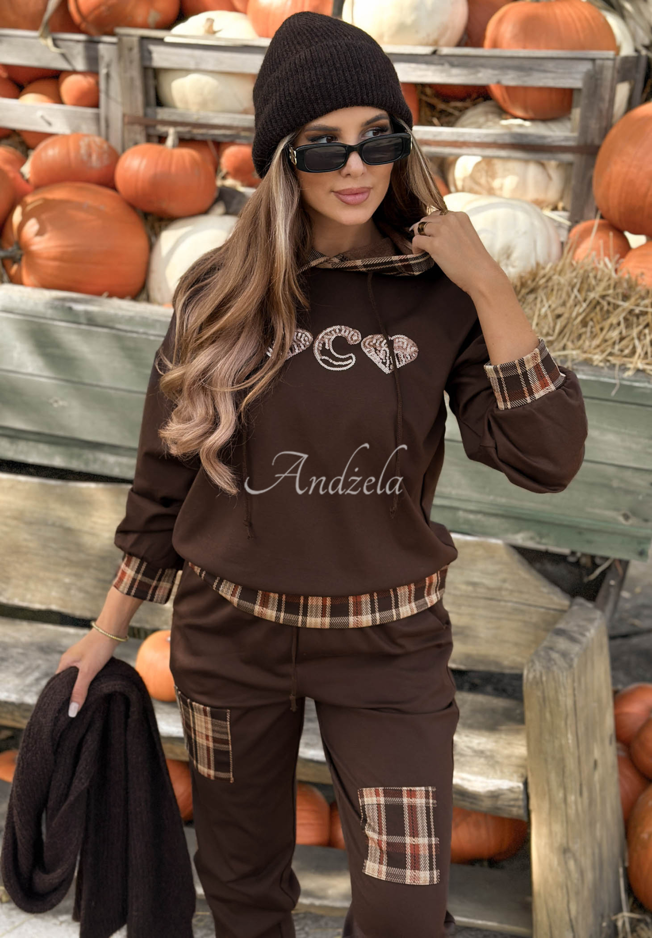 Kapuzen-Sweatshirt aus Viskose mit kariertem Muster Coco Love Schokoladenbraun