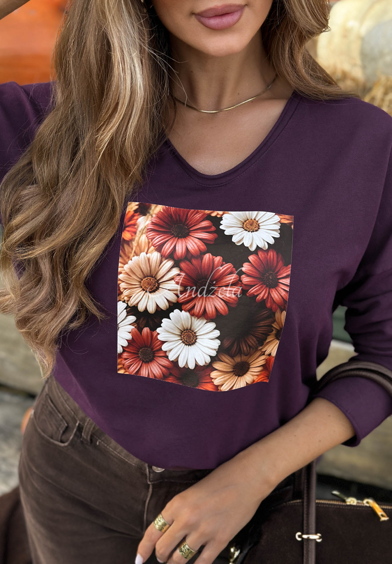 Langärmlige Baumwollbluse mit Blumenprint Autumn Sweetie Beerenfarben