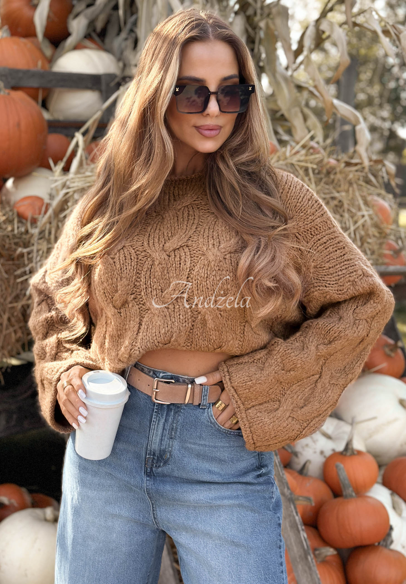 Pullover mit dekorativem Strickmuster und Wolle und Viskose Winter Diary Camel
