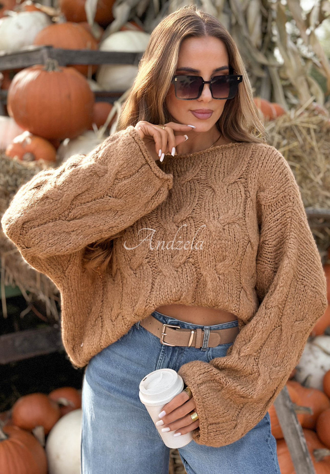 Pullover mit dekorativem Strickmuster und Wolle und Viskose Winter Diary Camel