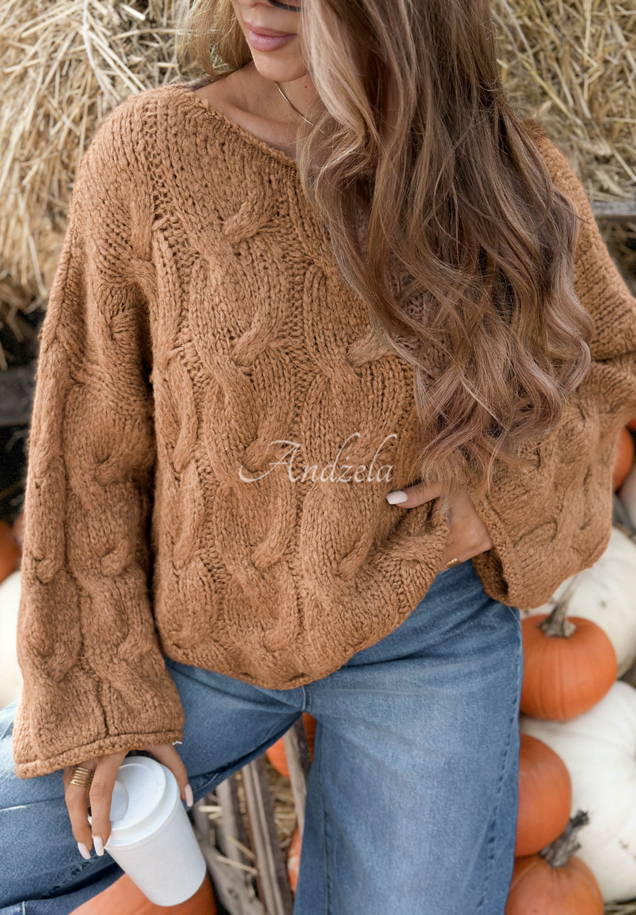 Pullover mit dekorativem Strickmuster und Wolle und Viskose Winter Diary Camel