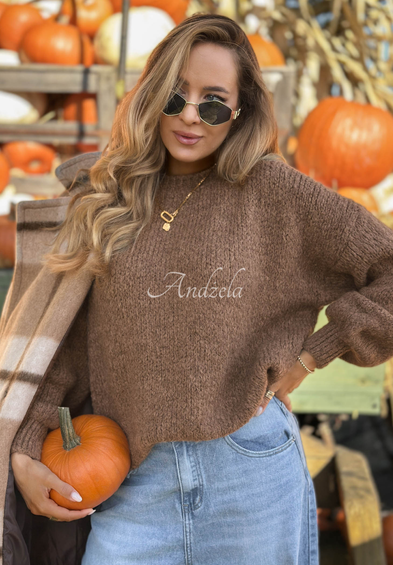 Pullover mit Puffärmeln Maybe Never Mokkafarben