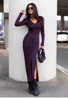 Kleid longsleeve z rozcięciem Let Me Dream Pflaumenfarben
