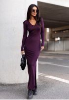 Kleid longsleeve z rozcięciem Let Me Dream Pflaumenfarben