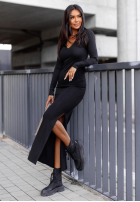 Kleid longsleeve z rozcięciem Let Me Dream Pflaumenfarben