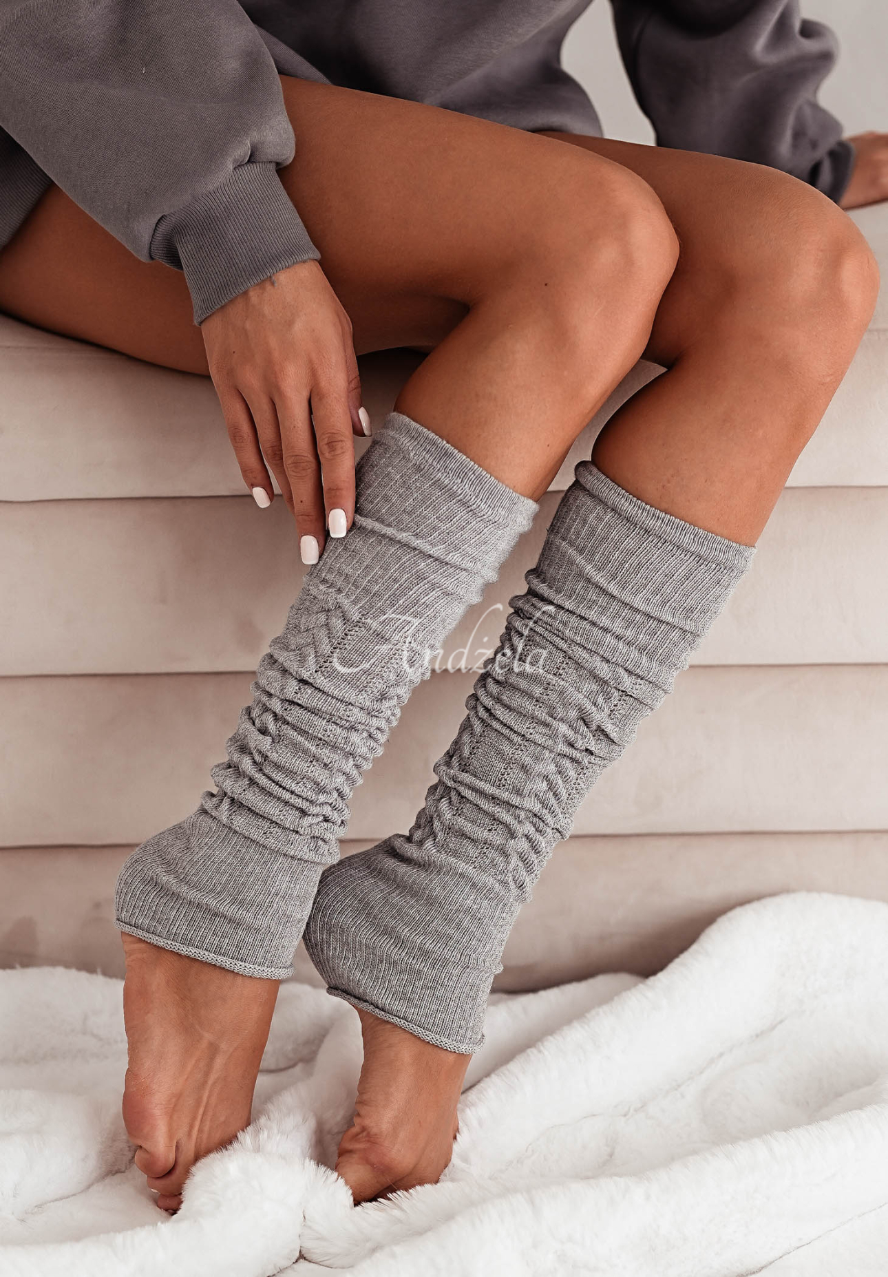 Beinstulpen mit dekorativem Strickmuster It's Pumpkin Time Grau