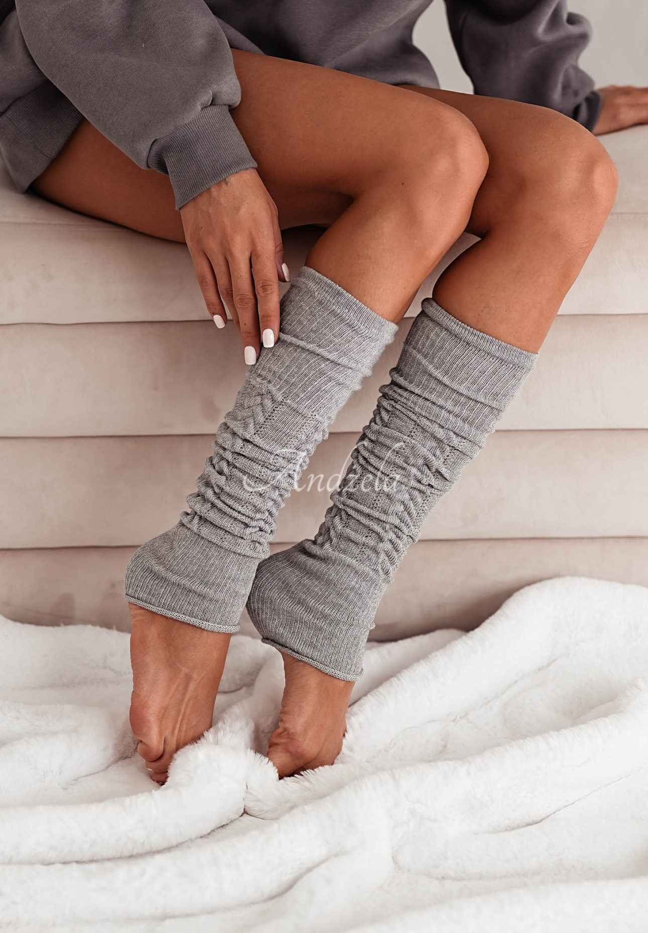 Beinstulpen mit dekorativem Strickmuster It's Pumpkin Time Grau