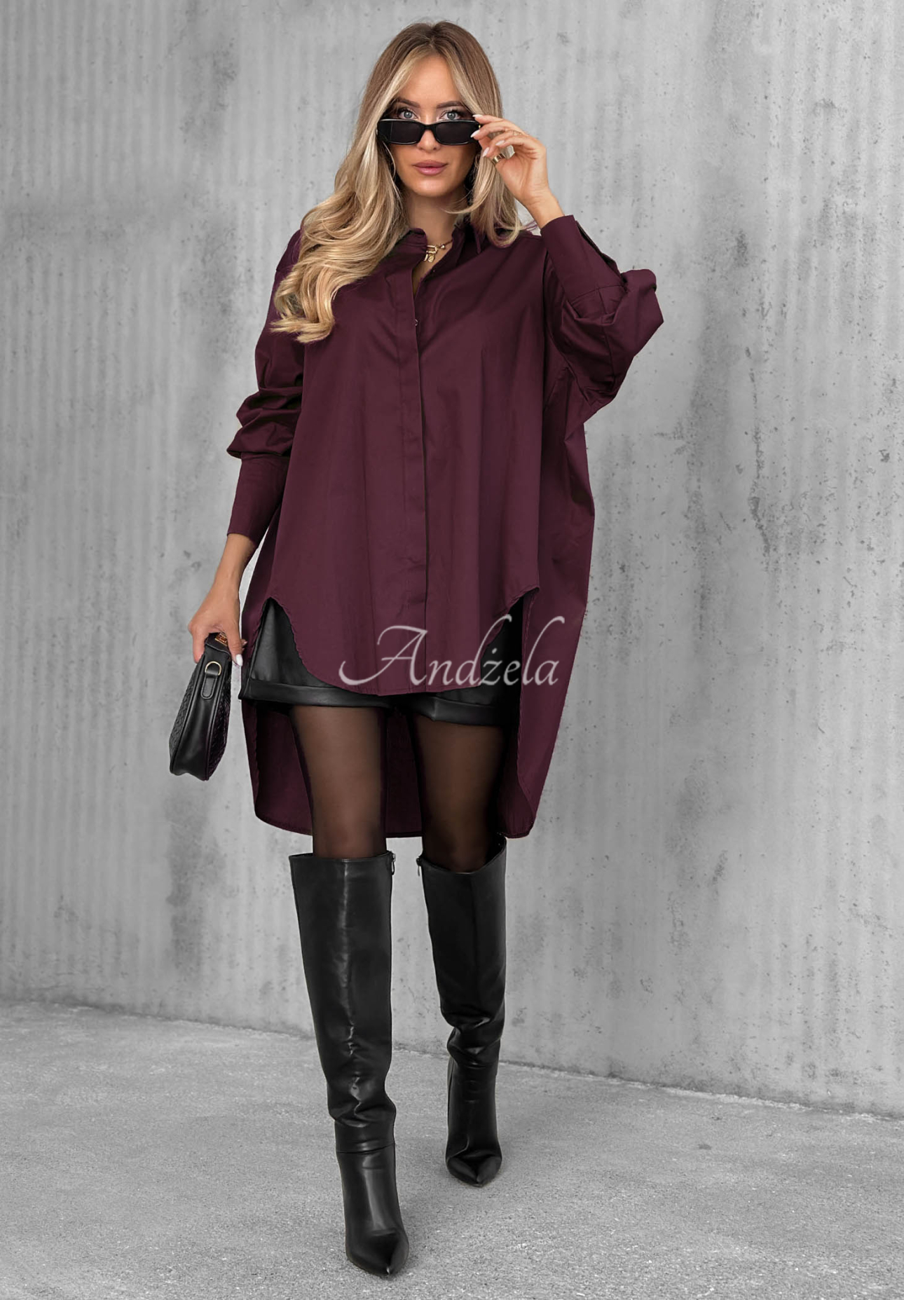 Asymmetrisches Baumwollhemd mit Kragen Soft Darling Beerenfarben