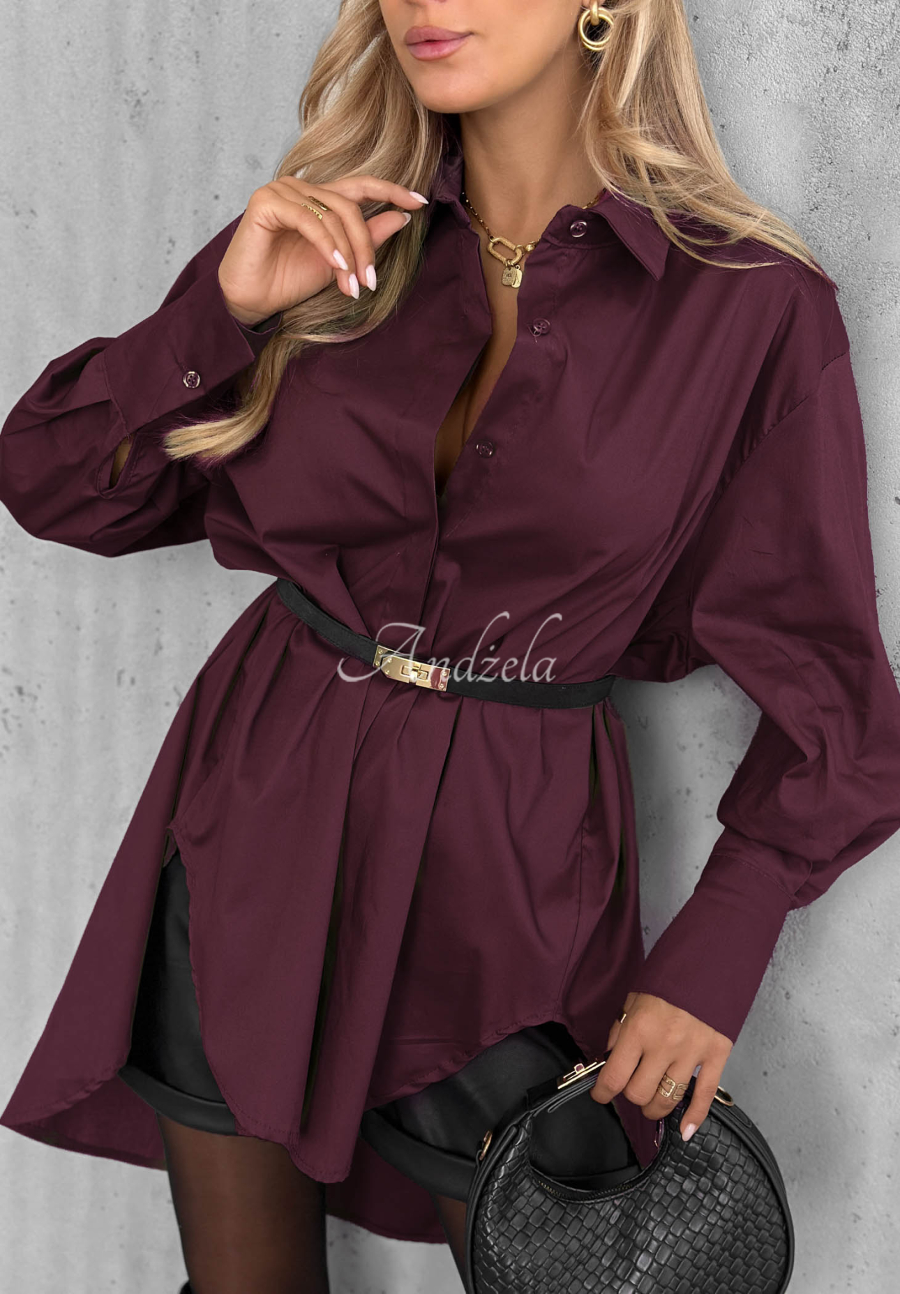 Asymmetrisches Baumwollhemd mit Kragen Soft Darling Beerenfarben
