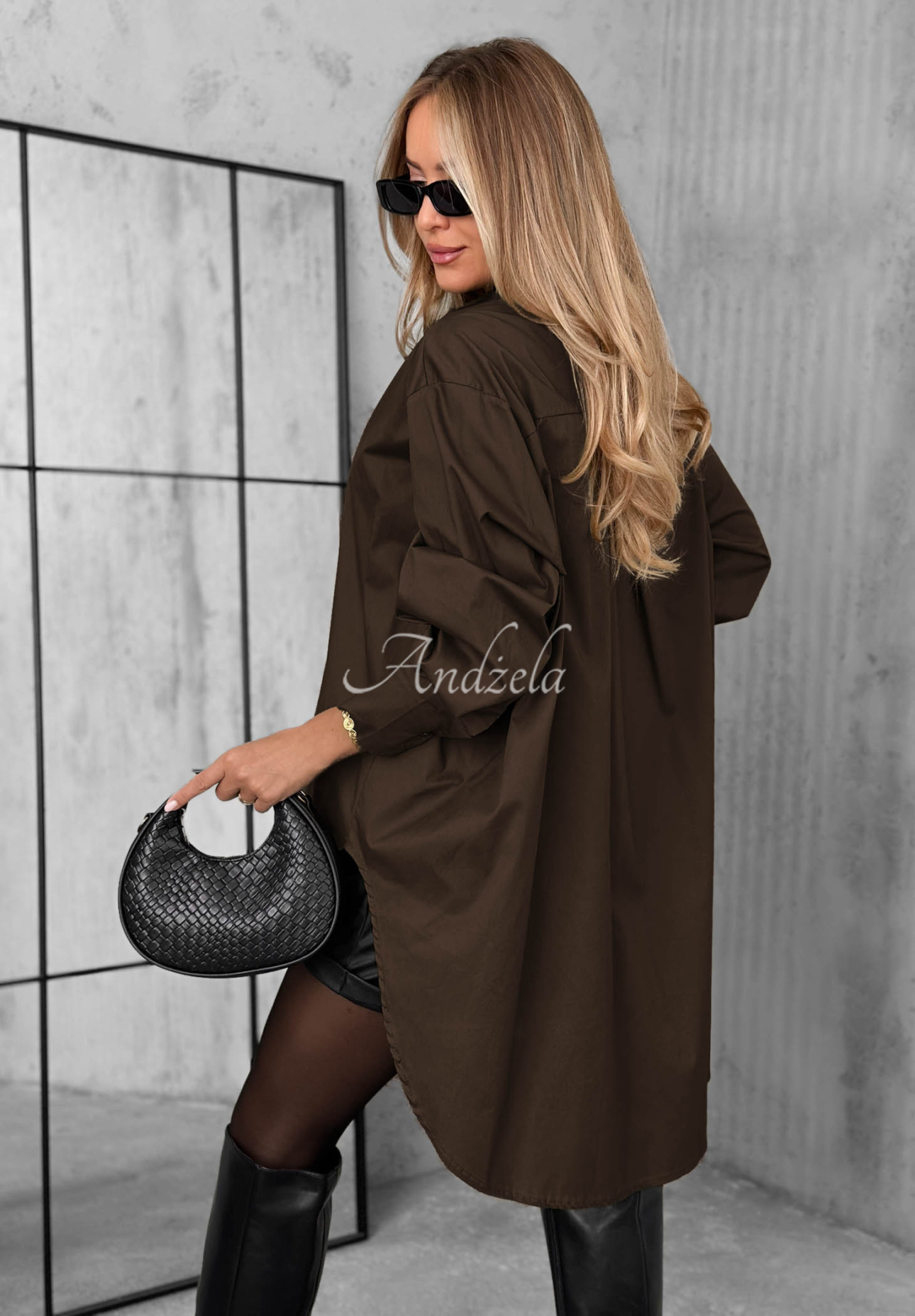 Asymmetrisches Baumwollhemd mit Kragen Soft Darlin Schokoladenbraun
