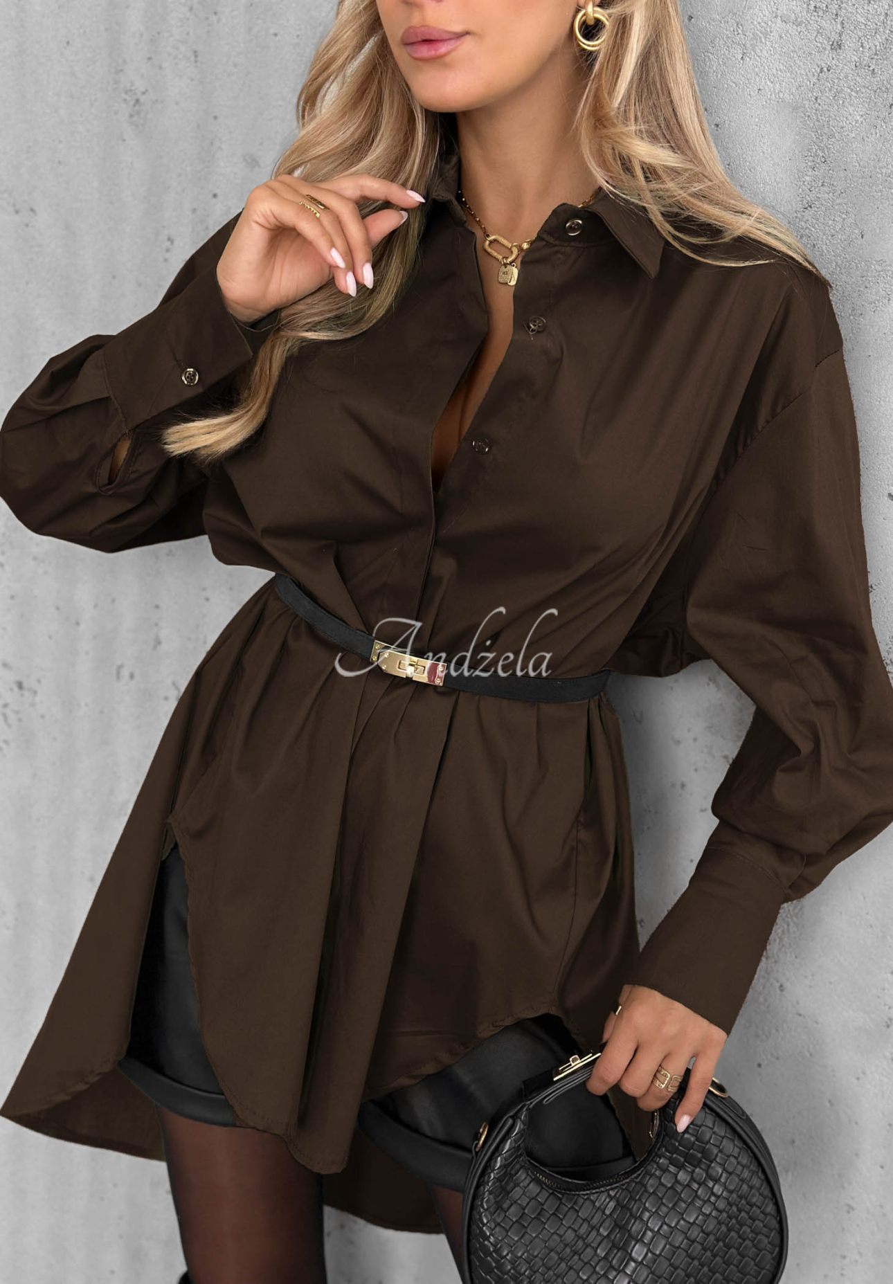 Asymmetrisches Baumwollhemd mit Kragen Soft Darlin Schokoladenbraun