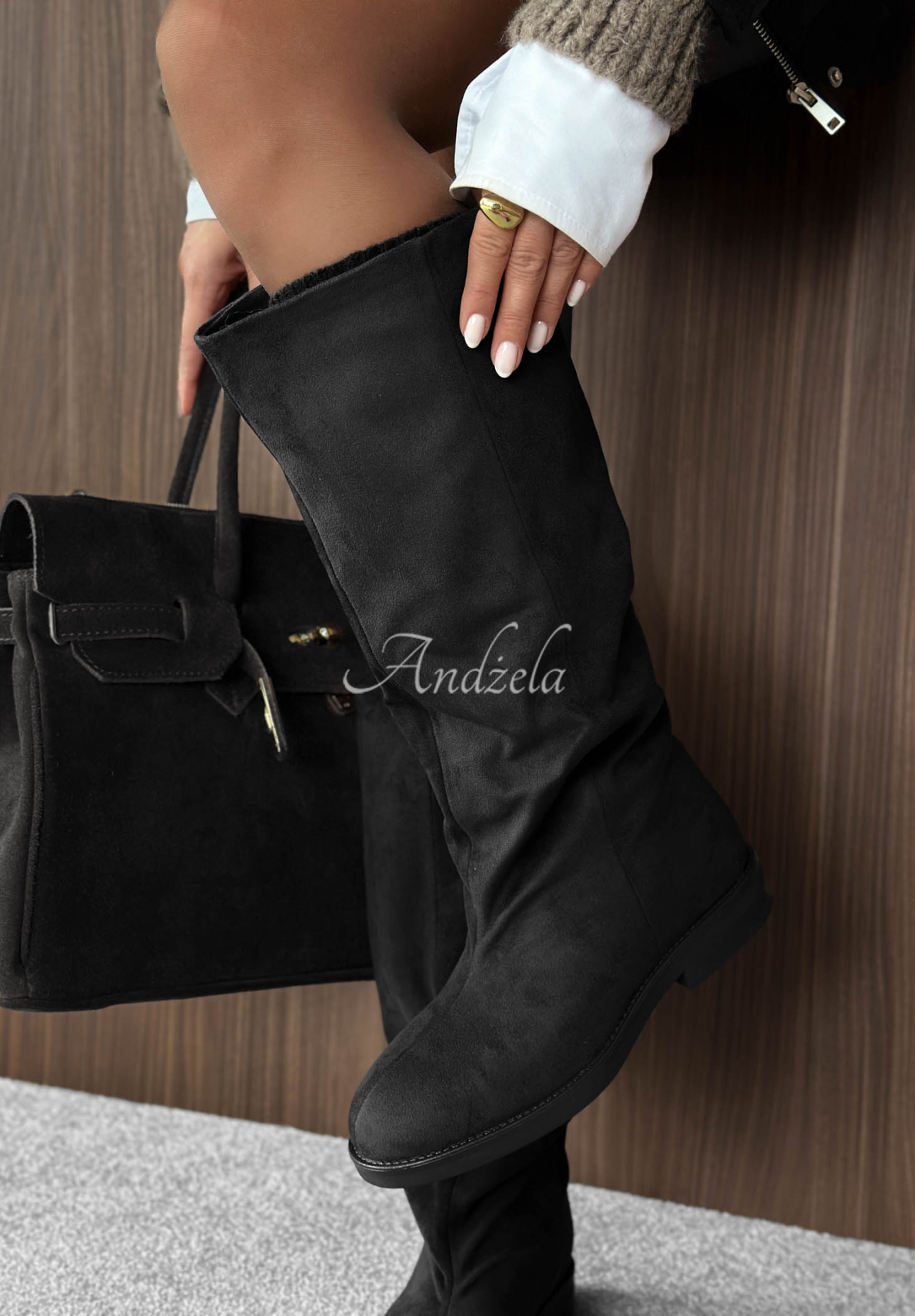 Wildleder-Reitstiefel Hazelnut Days Schwarz