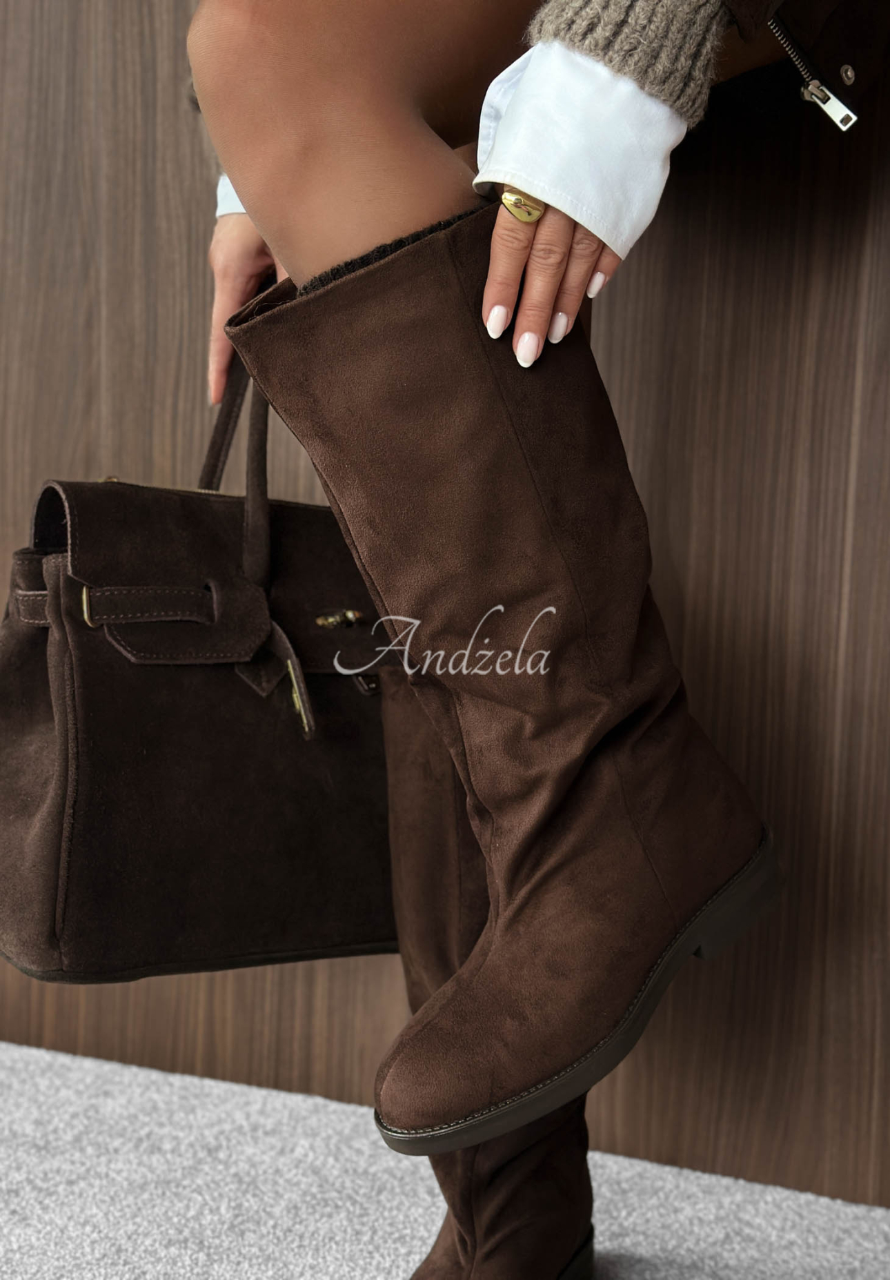 Wildleder-Reitstiefel Hazelnut Days Schokoladenbraun