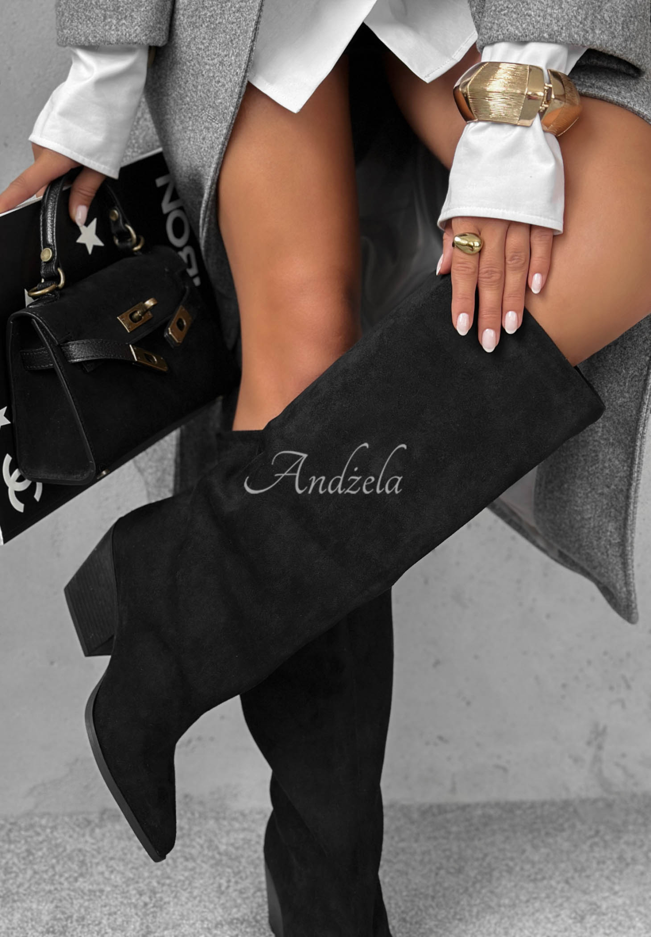 Wildleder-Ankle-Boots mit Blockabsatz Coffee Walk Schwarz