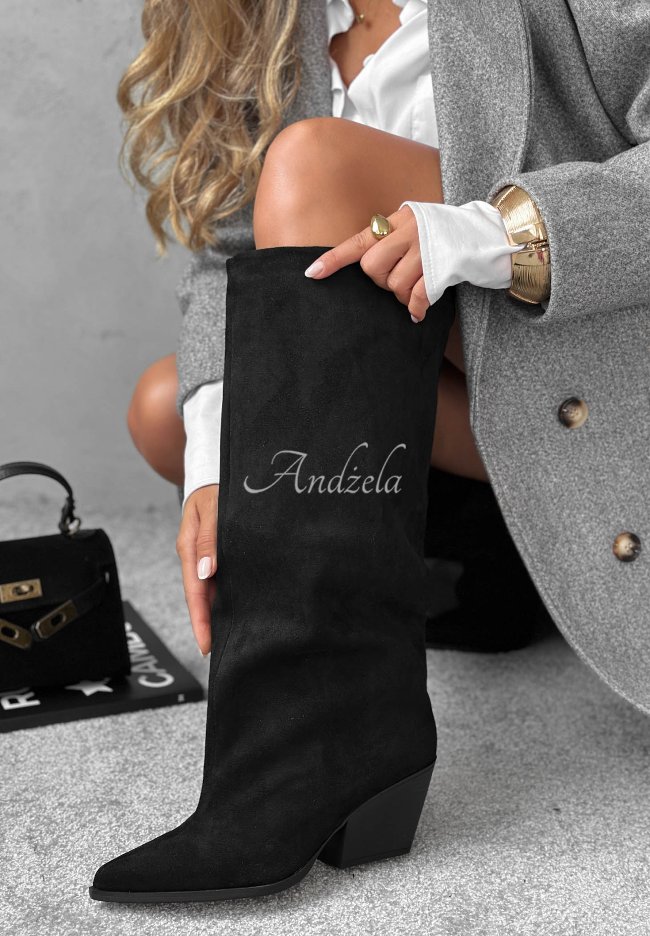 Wildleder-Ankle-Boots mit Blockabsatz Coffee Walk Schwarz