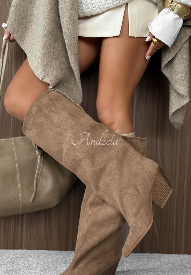 Wildleder-Ankle-Boots mit Blockabsatz Coffee Walk Beige