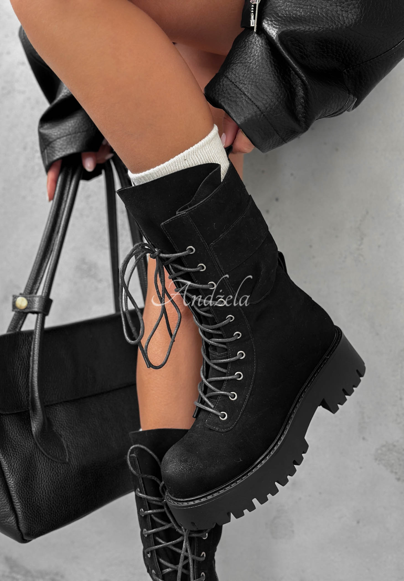 Wildleder-Arbeitsstiefel Cold Mornings Schwarz