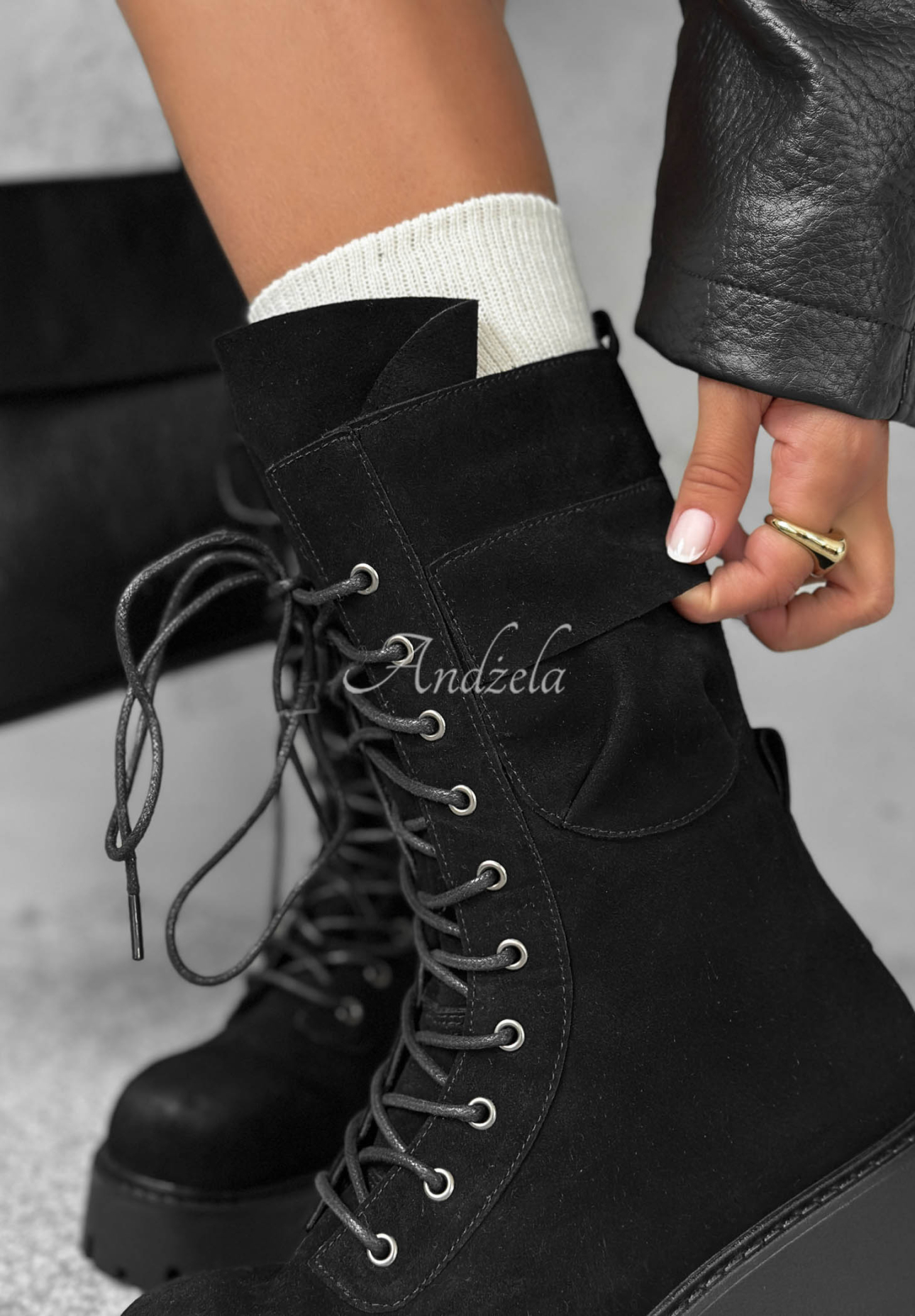 Wildleder-Arbeitsstiefel Cold Mornings Schwarz