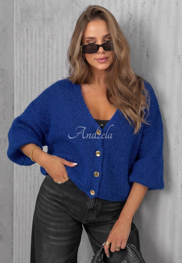 Kurzer Oversize-Cardigan mit Verschluss Cloud Touch Kobaltblau