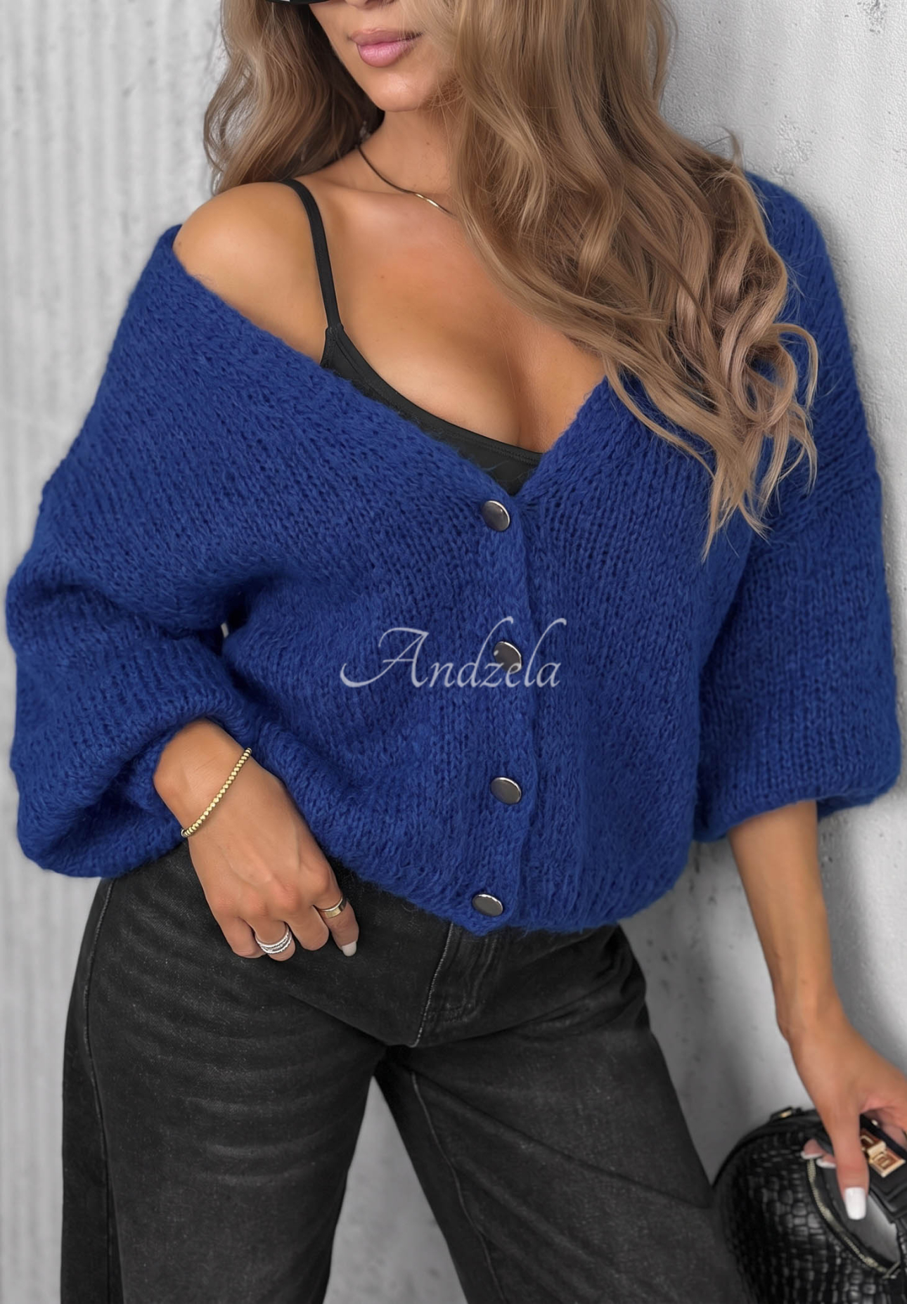 Kurzer Oversize-Cardigan mit Verschluss Cloud Touch Kobaltblau