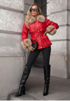 Skórzana Jacke parka z futerkiem Misty Skies Rot