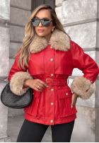 Skórzana Jacke parka z futerkiem Misty Skies Rot
