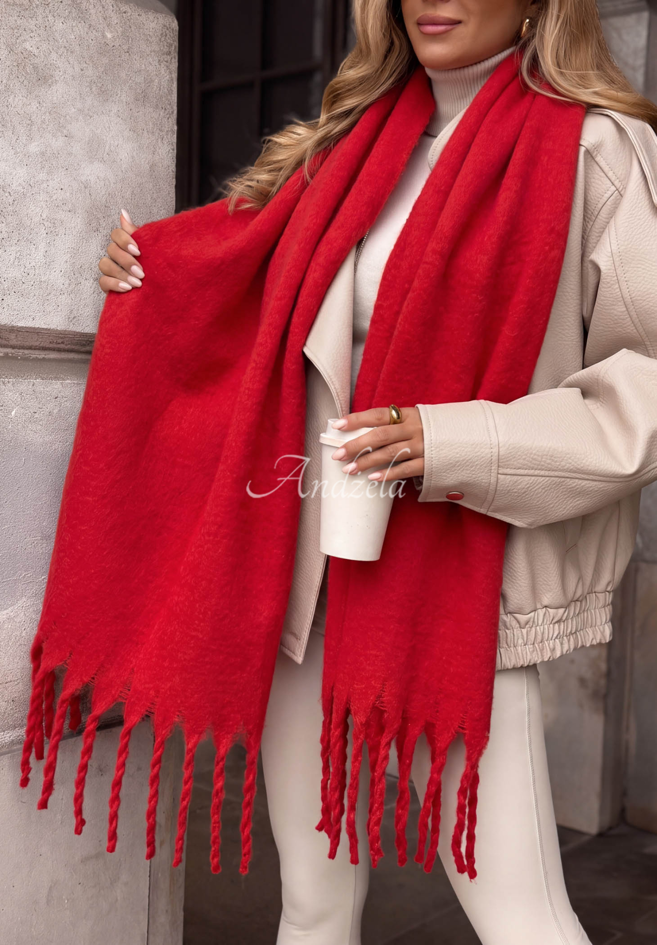 Weicher Schal mit Fransen Snow Darling Rot
