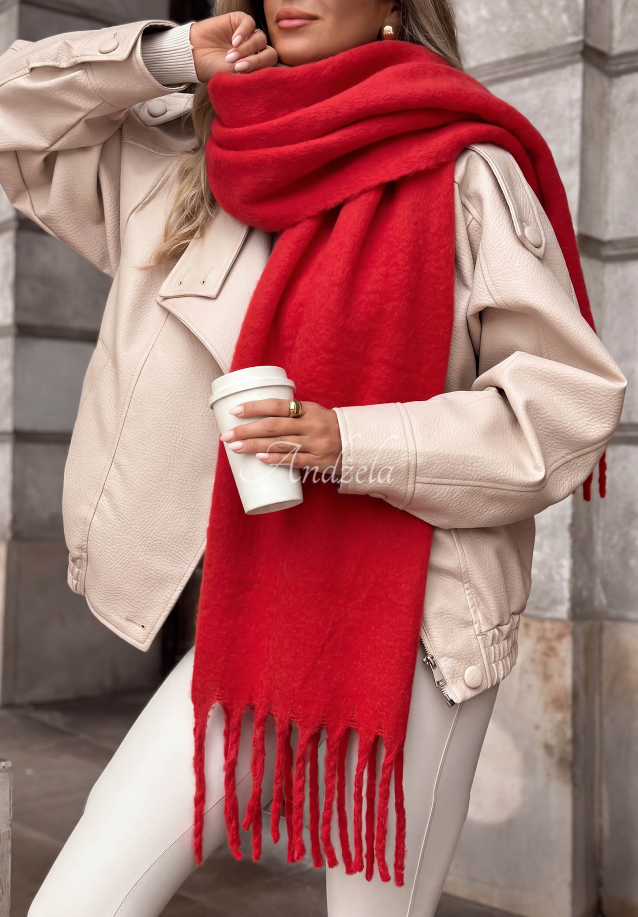 Weicher Schal mit Fransen Snow Darling Rot