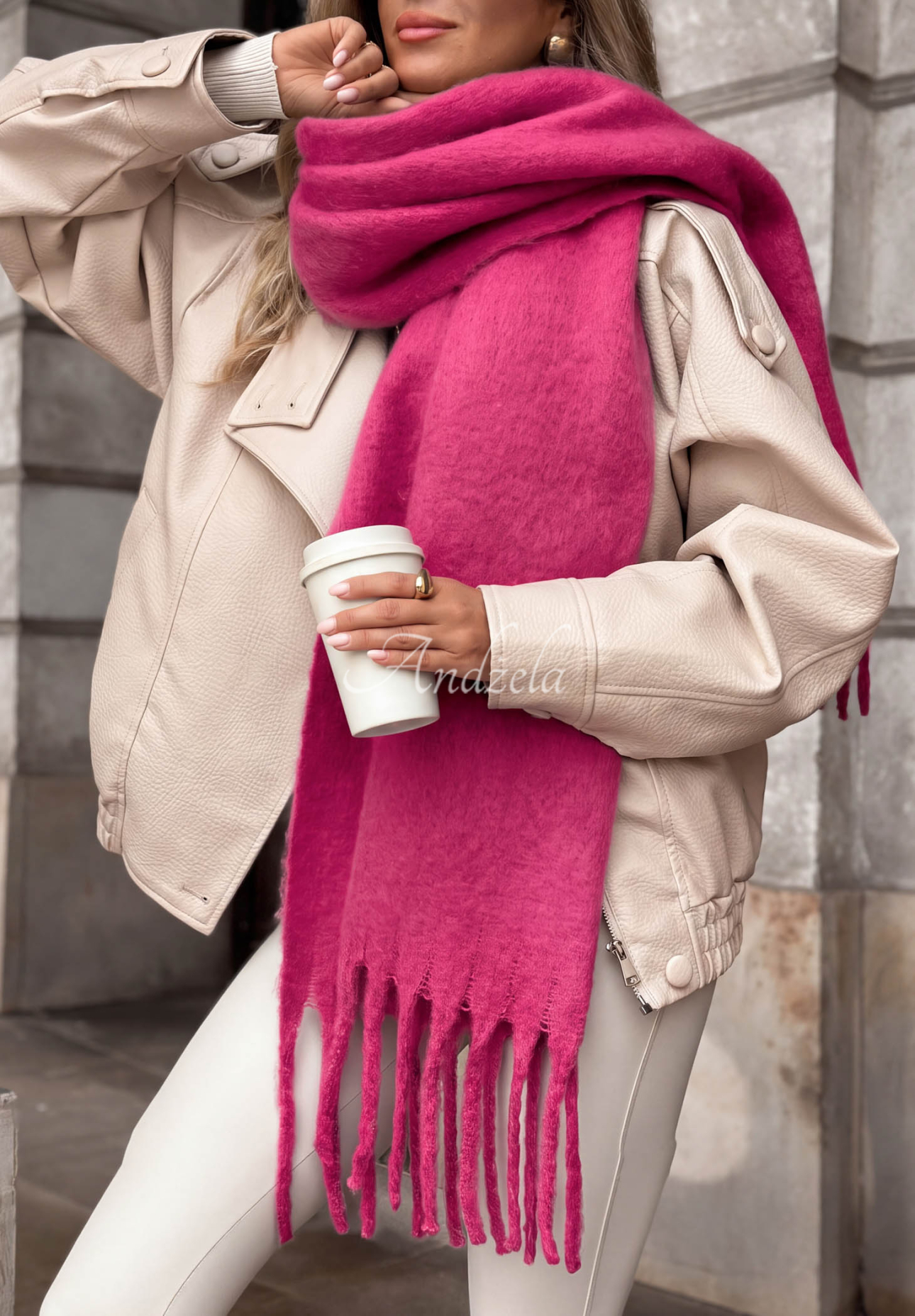 Weicher Schal mit Fransen Snow Darling Fuchsia