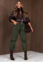 Bawełniane Hose mom fit z paskiem Casual Look Khaki
