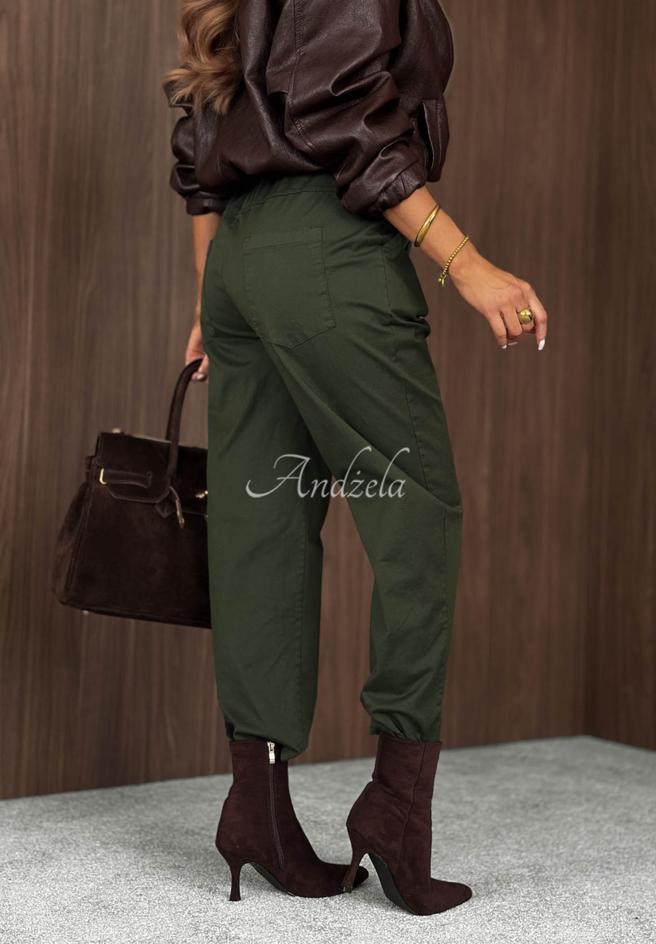 Baumwollhose im Mom-Fit mit Gürtel Casual Look Khaki