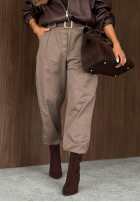 Bawełniane Hose mom fit z paskiem Casual Look Khaki