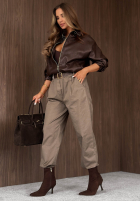 Bawełniane Hose mom fit z paskiem Casual Look Khaki