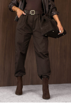 Bawełniane Hose mom fit z paskiem Casual Look Khaki