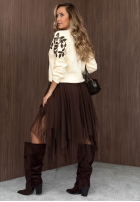 Pullover z ozdobnymi haftami Comfy Leaf Ecru