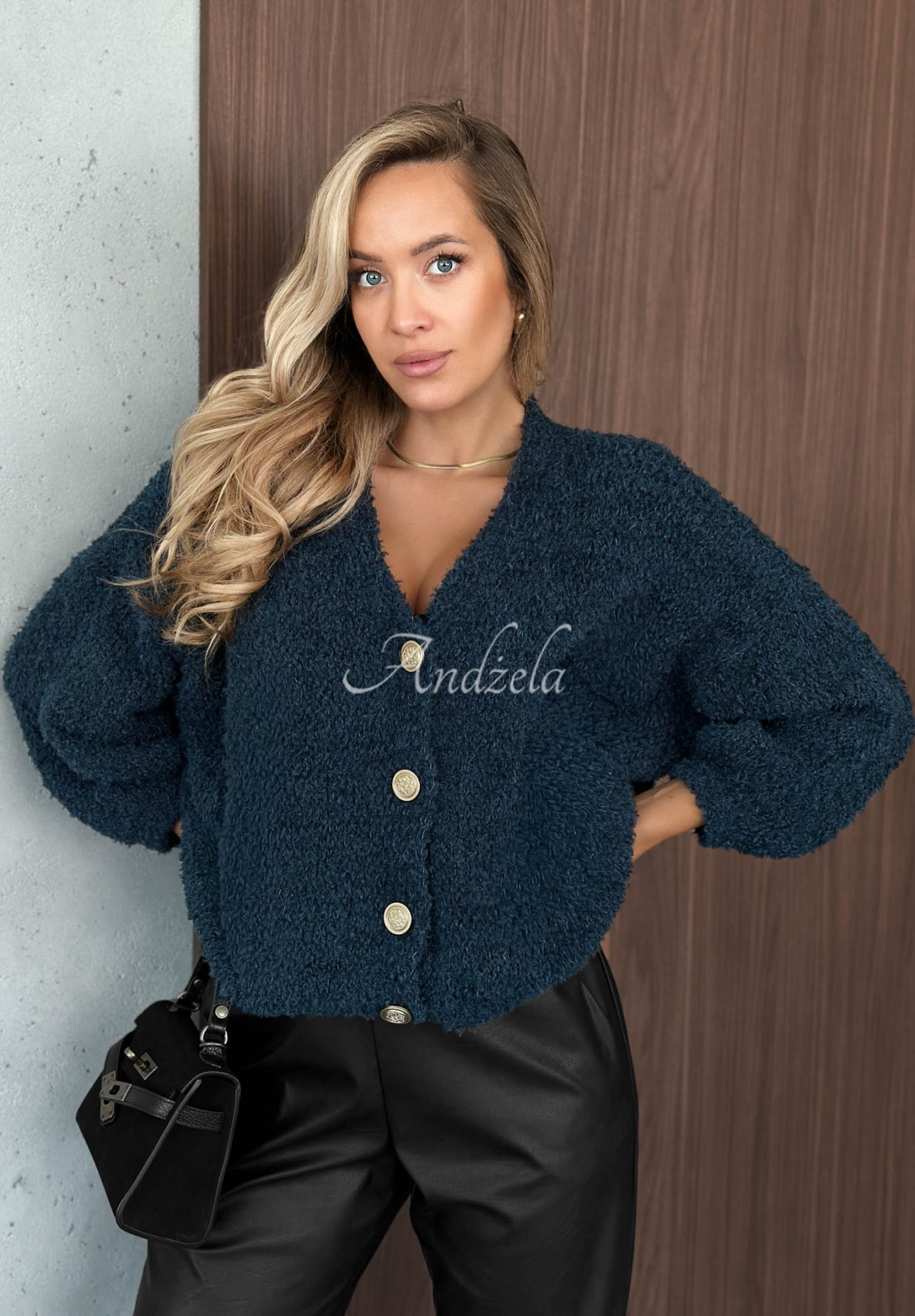 Kurzer Cardigan aus Wolle und Mohair Rainy Caramel Dunkelblau