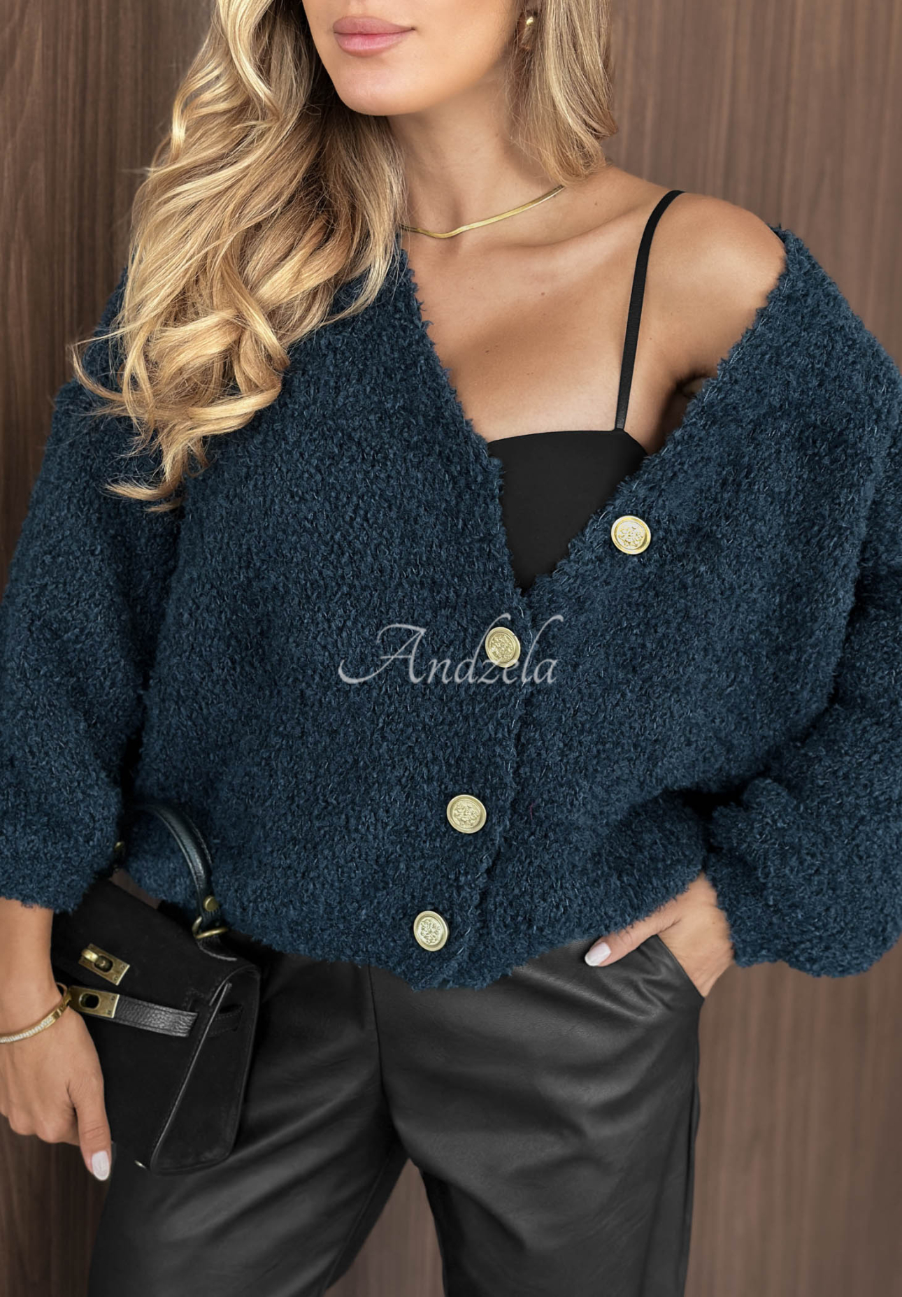 Kurzer Cardigan aus Wolle und Mohair Rainy Caramel Dunkelblau