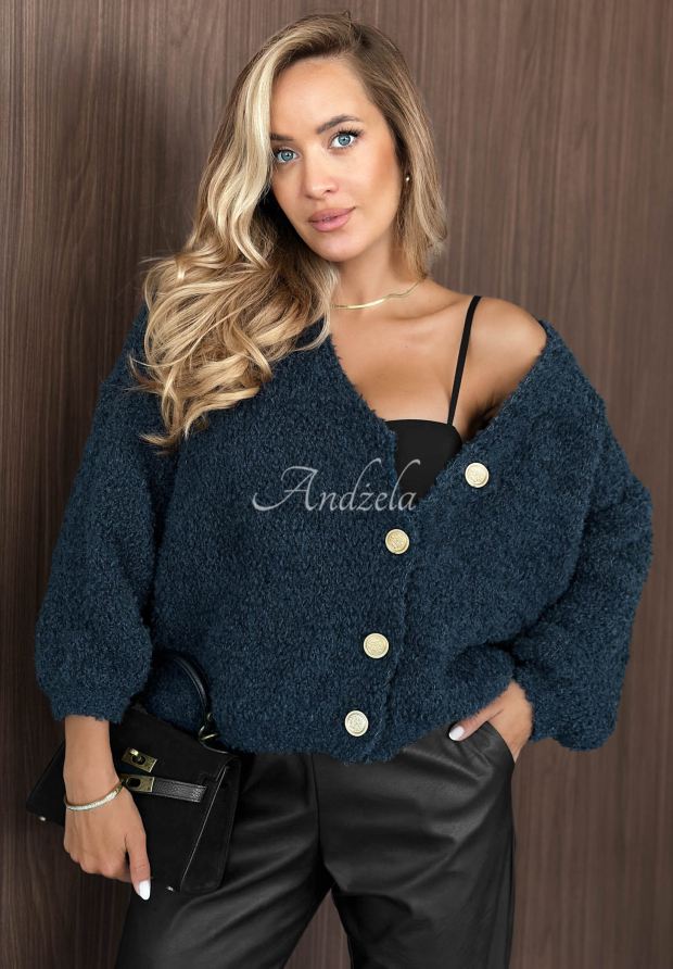 Kurzer Cardigan aus Wolle und Mohair Rainy Caramel Dunkelblau