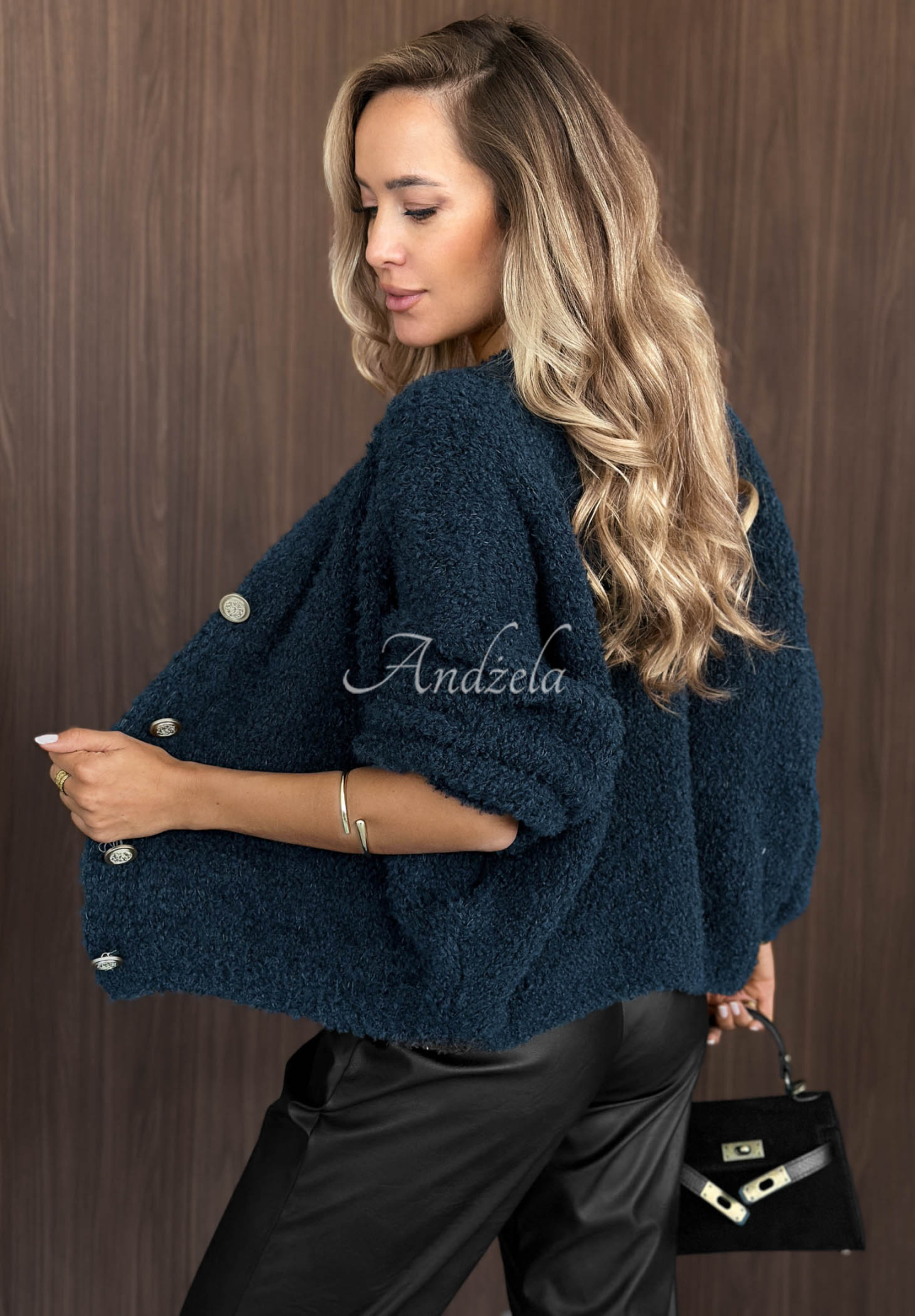 Kurzer Cardigan aus Wolle und Mohair Rainy Caramel Dunkelblau