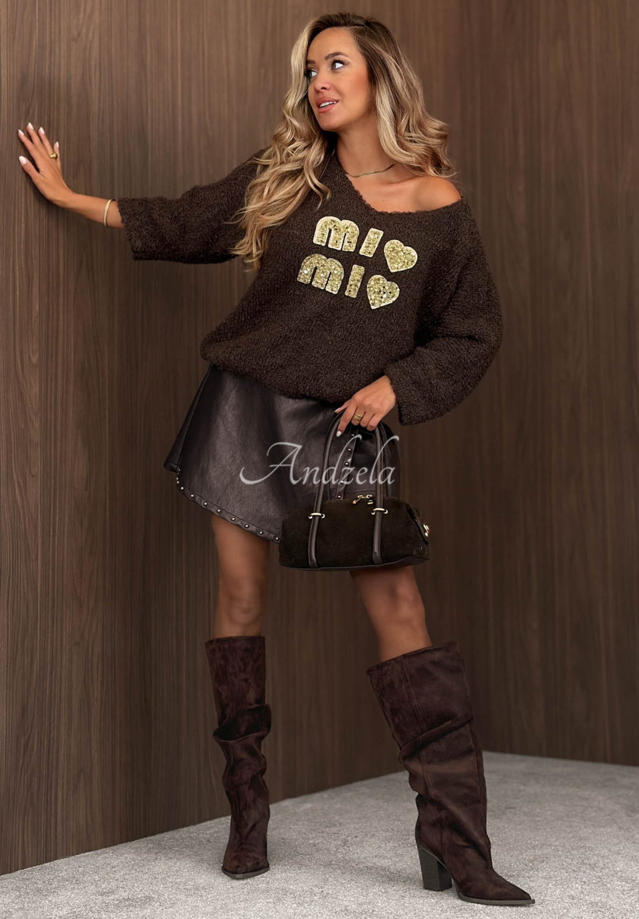 Weicher Pullover aus Mohair und Wolle Mi Mio Schokoladenbraun