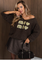 Miękki Pullover z napisem Mi Mio Schokoladenbraun